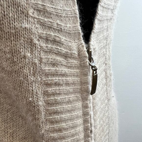 CYNTHIA ROWLEY Cream Beige Angora Wool Blend Full Zip Long Cardigan Sweater M - Picture 4 of 7